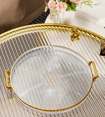 Acrylic Round Vanity Tray with Gold Handles