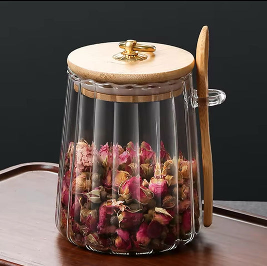 Glass Storage Jar with bamboo Lid/Spoons