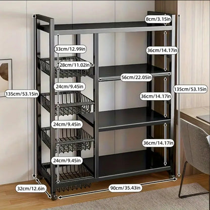 Multifunctional Strong metallic Kitchen rack with movable & lockable wheels