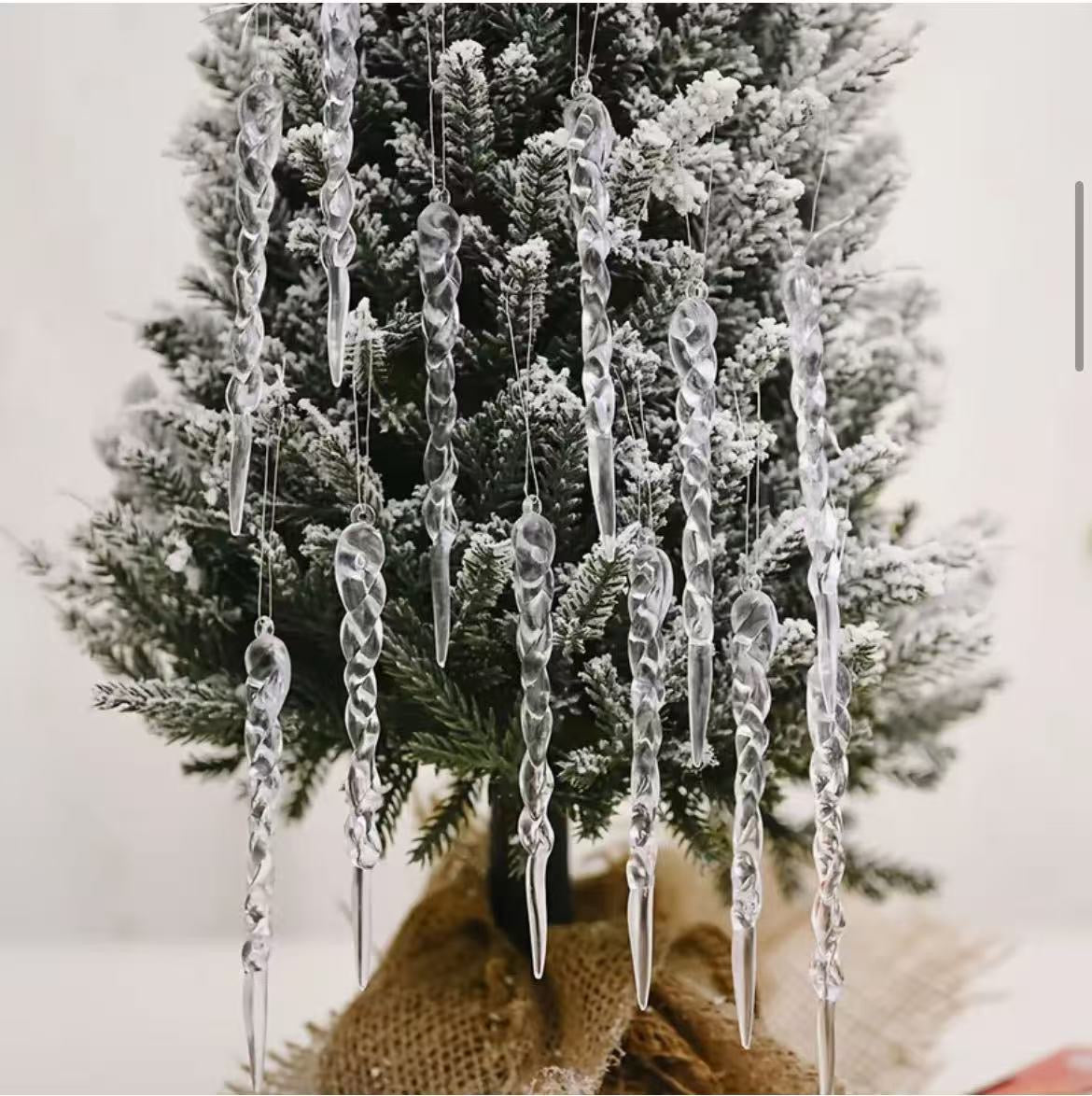 Set of 12 Crystal Clear Icicle Ornaments