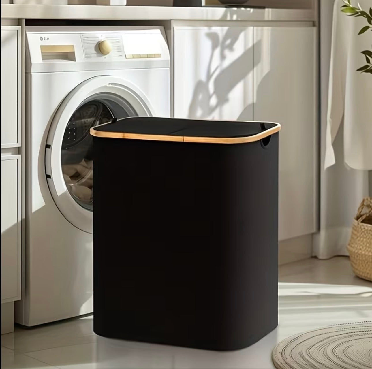 Bamboo laundry storage hamper with compartments