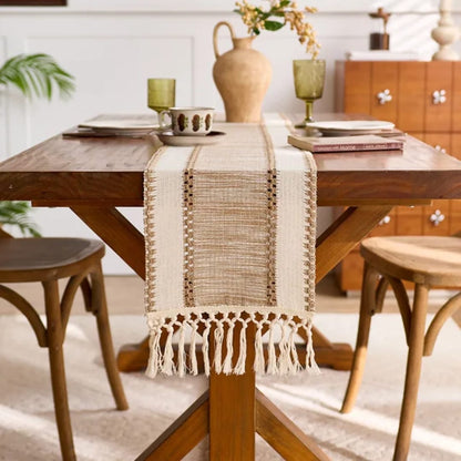 Bohemian style table runner with tassles