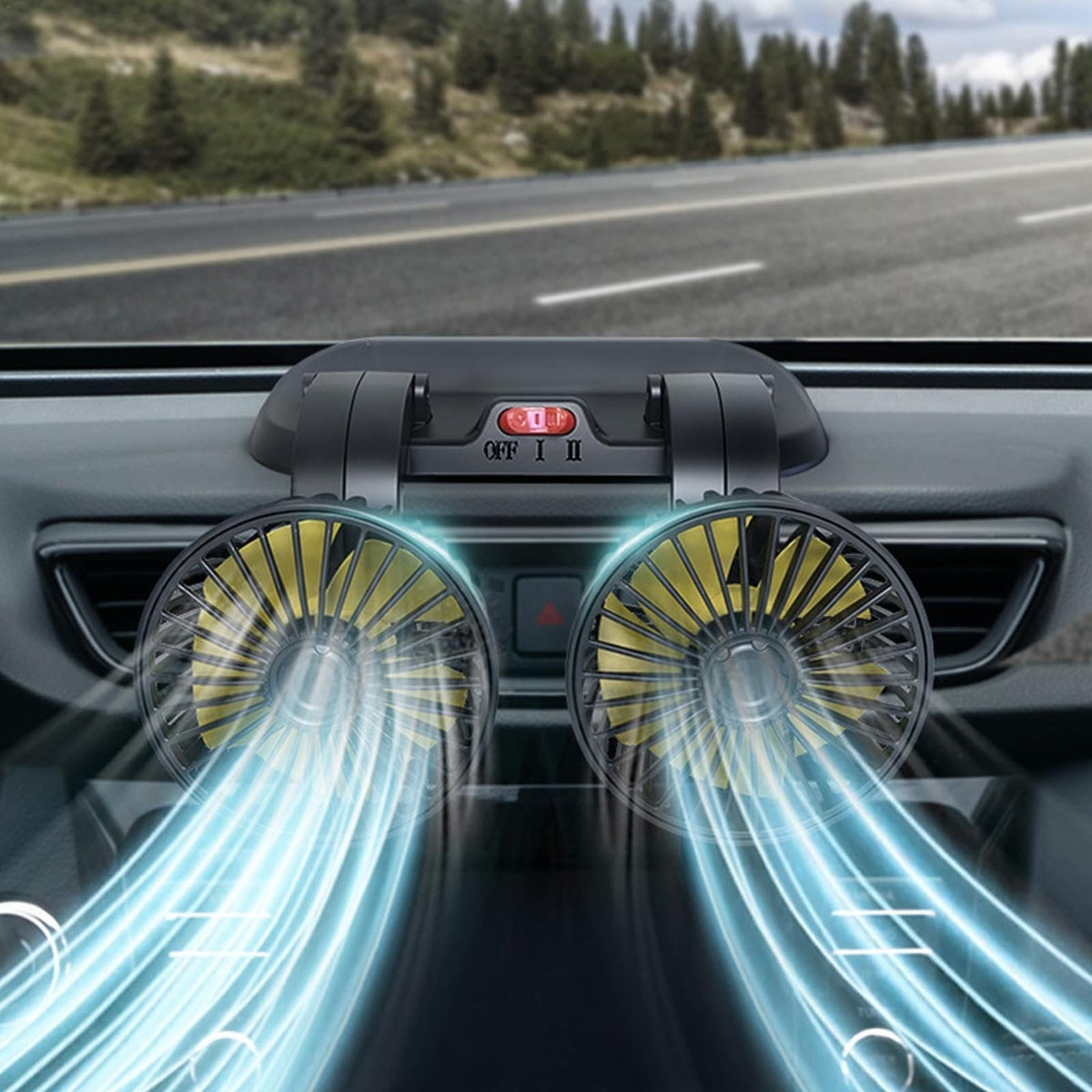 Car dash board/ windshield dual head car fan