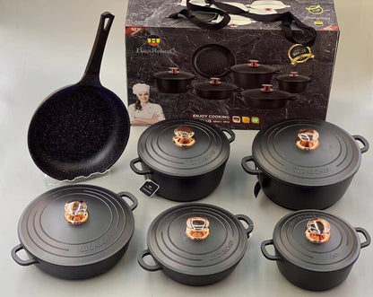 11pcs _BMN_series granite cookware set, Die cast iron pots with metallic lids