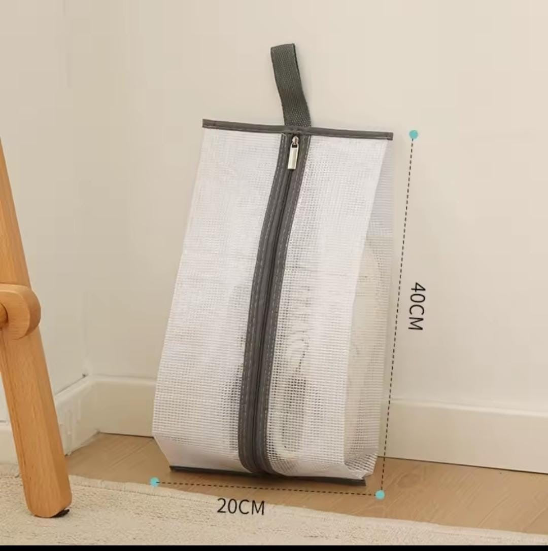 2pc Portable mesh shoe bags with zipper.
