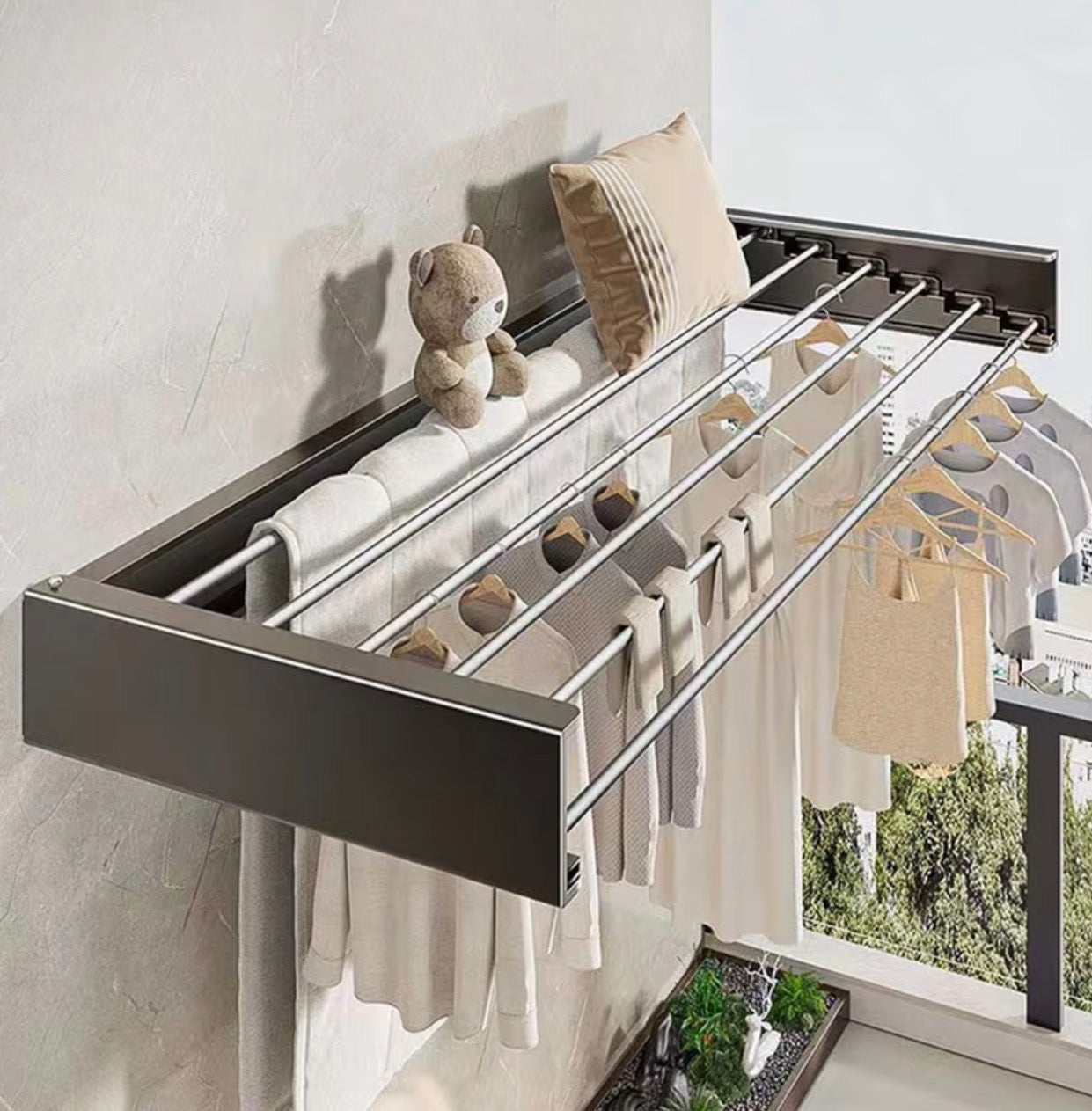 100cm Long Invisible Folding Wall Mounted Clothes Drying Rack