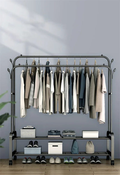 Advanced Double Layer Garment Rack Floor  Standing Clothes Hanger