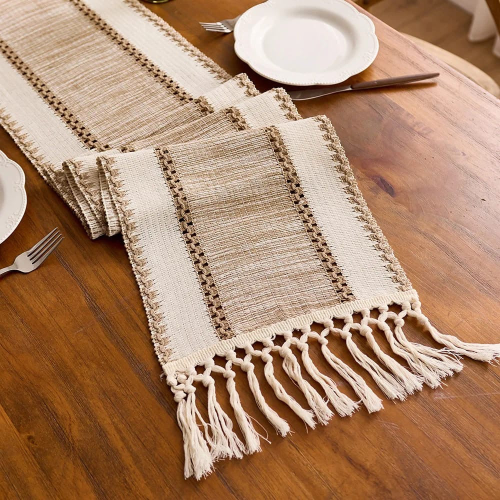 Bohemian style table runner with tassles