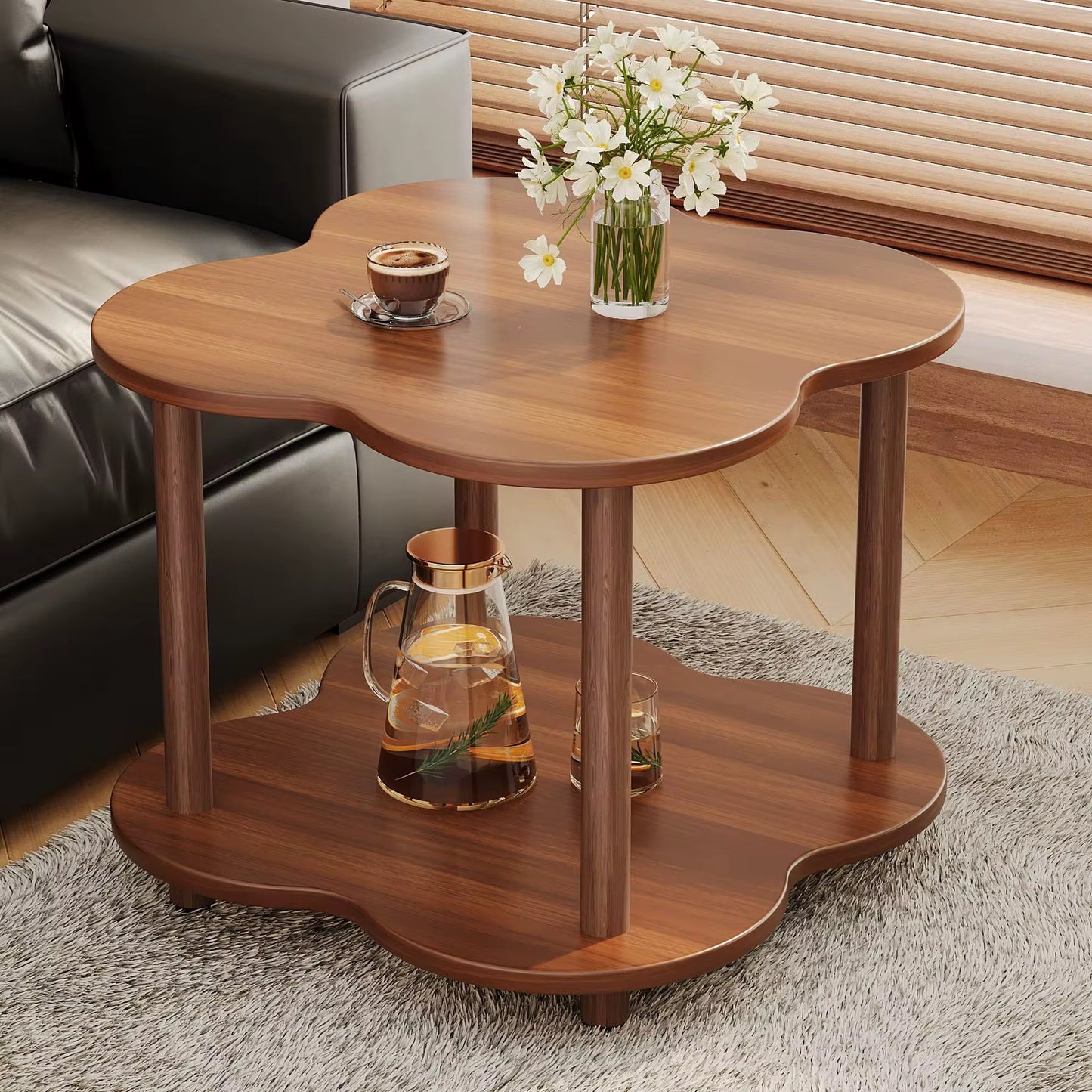 Modern Wooden Flower Shape Vintage  Side Table