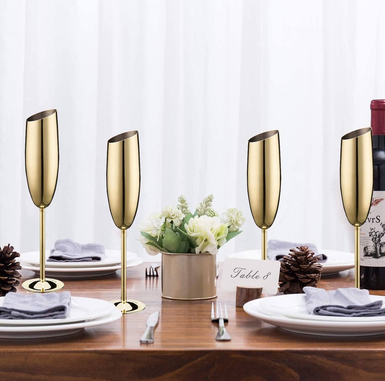 Gold and Silver Stainless Champagne Flutes with Flat Rim 
Sophisticated vessel for any sparkling wine, Champagne,Prosecco, or Mimosas