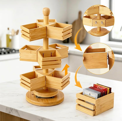 3 Tier Rotating Bamboo Tea Bag Organizer