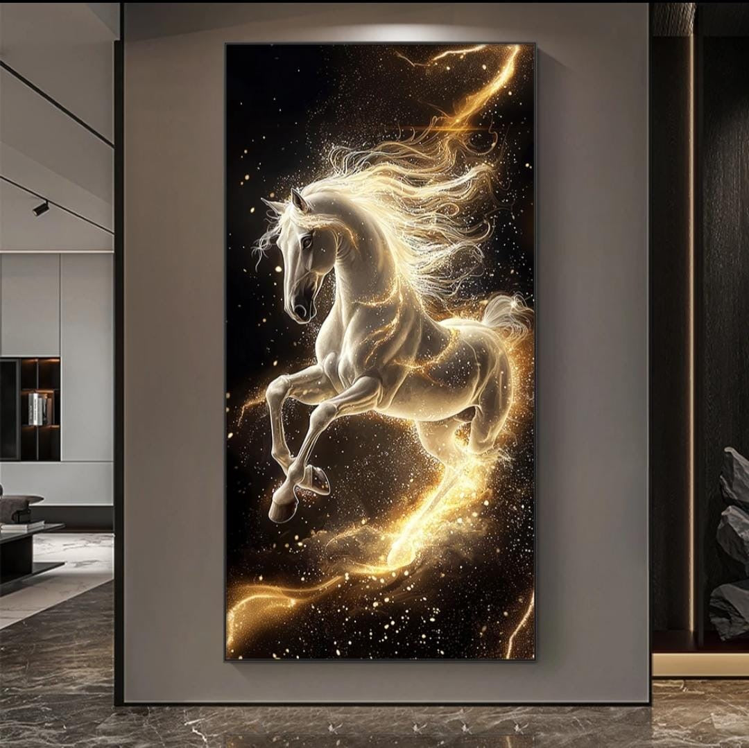 Modern Crystal LED Gold Horse Canvas Wall Art