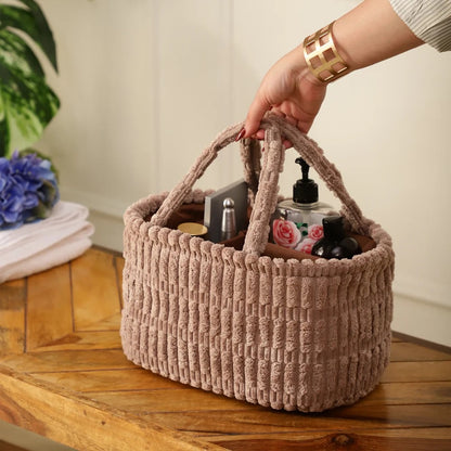 Crafted in plush suede, oval woolen partitioned organiser