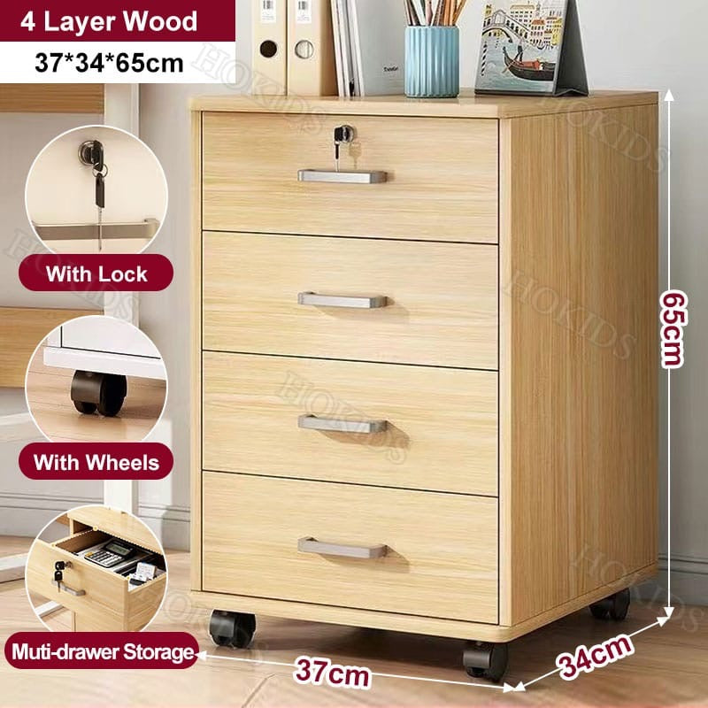 Minimalist wooden multi-purpose cabinet with lock and wheels