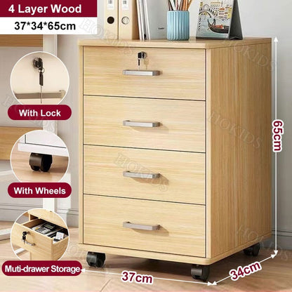 Minimalist wooden multi-purpose cabinet with lock and wheels
