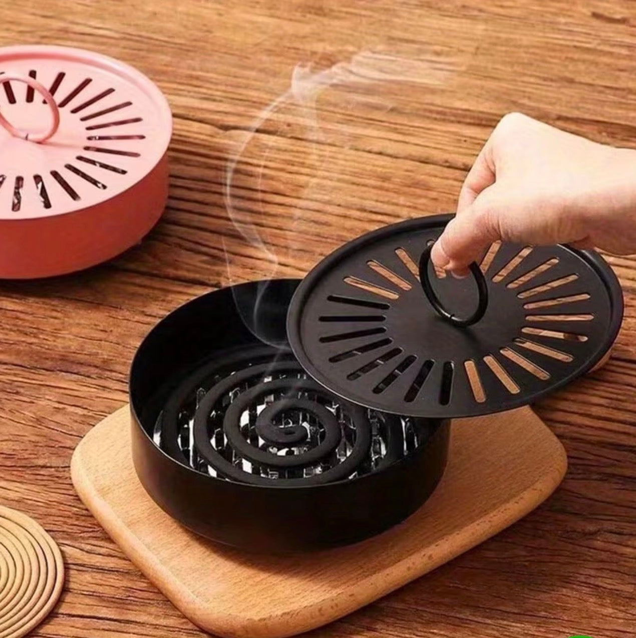 Premium quality iron mosquito-repellent incense box with cover.