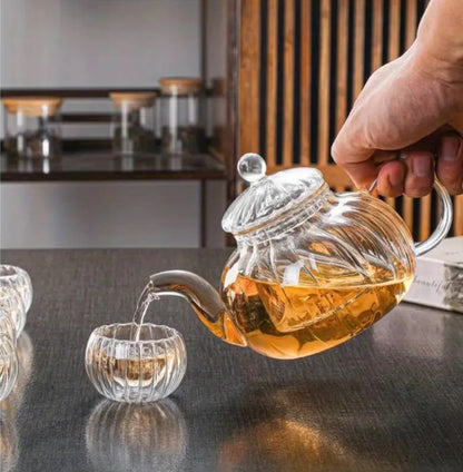 Stripped High Borosilicate glass tea/Coffee pot with glass filter infuser