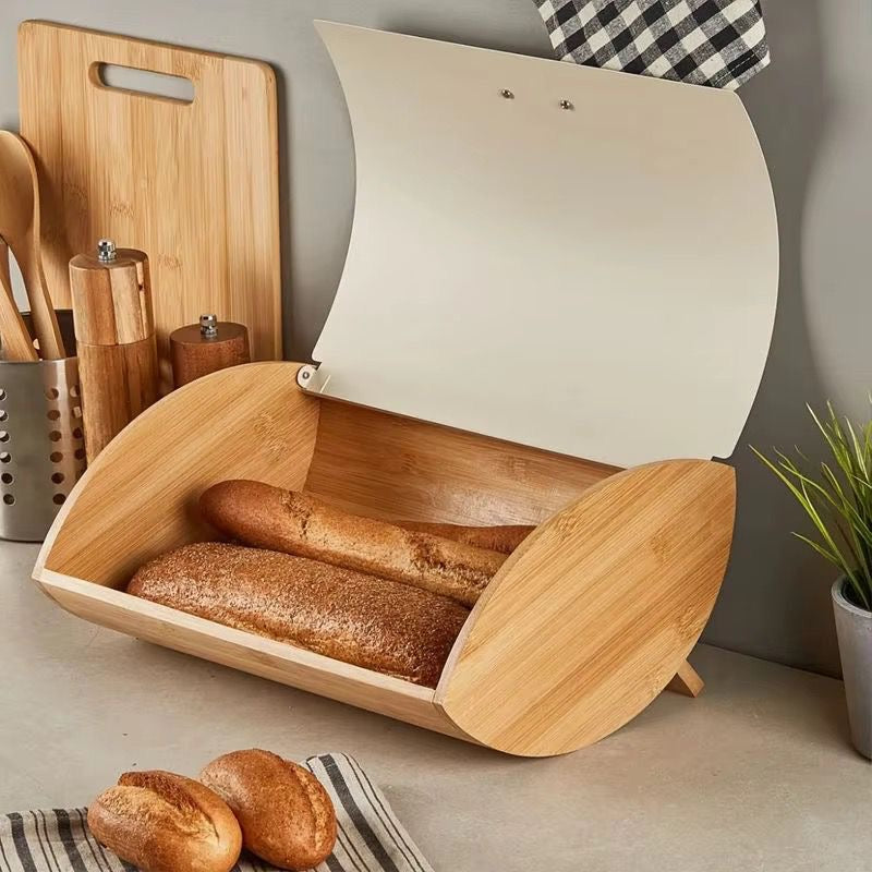 Bamboo Bread Bin with Metallic Cover