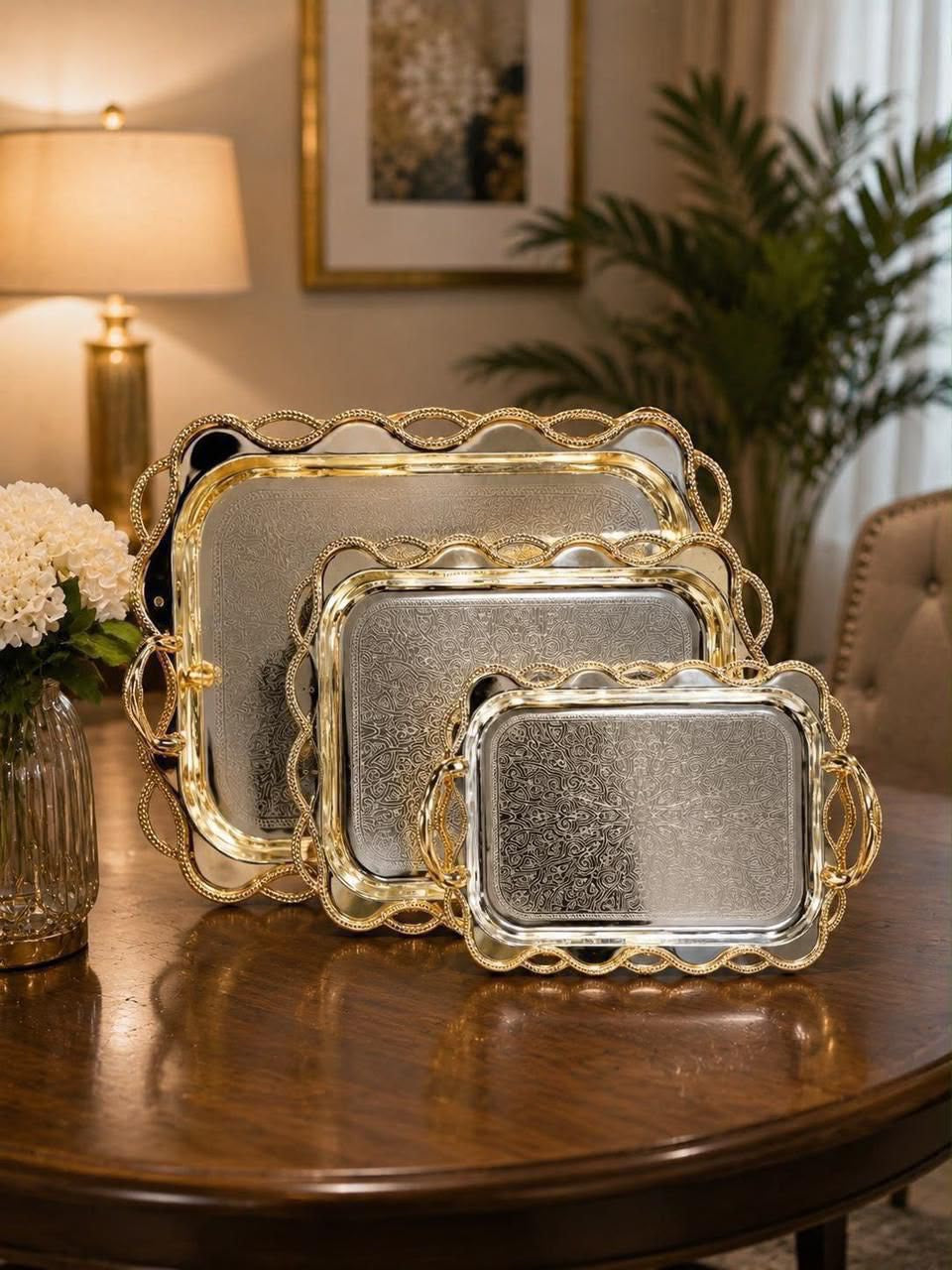 3 pcs rectangular stainless Luxury premium serving trays