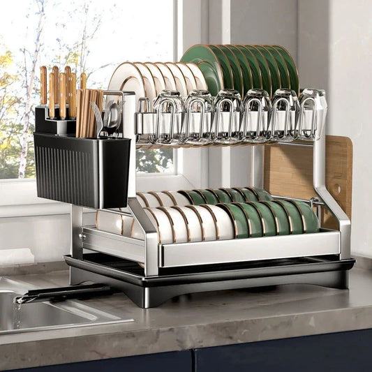 201ss Material 2-Tier Kitchen Dish Rack with drain tray