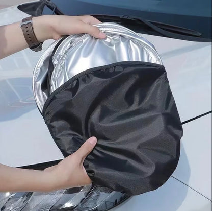 FOLDABLE CAR WINDSHIELD SUN SHADE WITH STORAGE POUCH