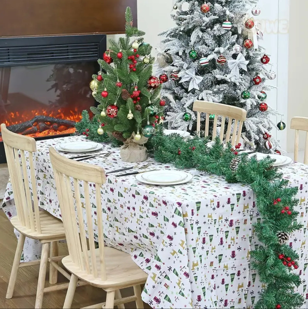 2.7Meters Multifunctional Christmas Predecorated Garland with pinecones, red flowers & red bow ties