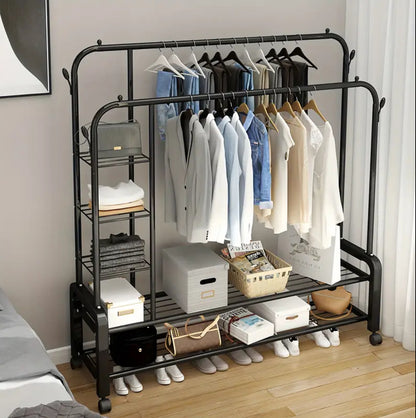 Double Layer Garment Rack Floor  Standing Clothes Hanger