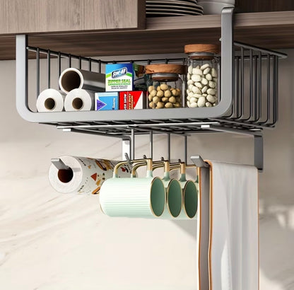 4 in 1 Metallic under shelf rack  with hooks