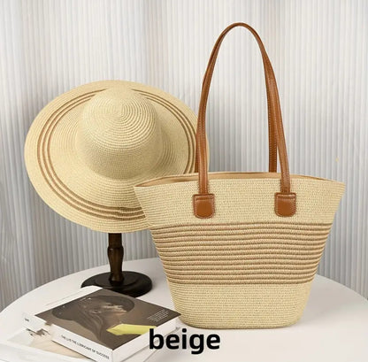 Summer Straw Woven Beach Bag and Hat