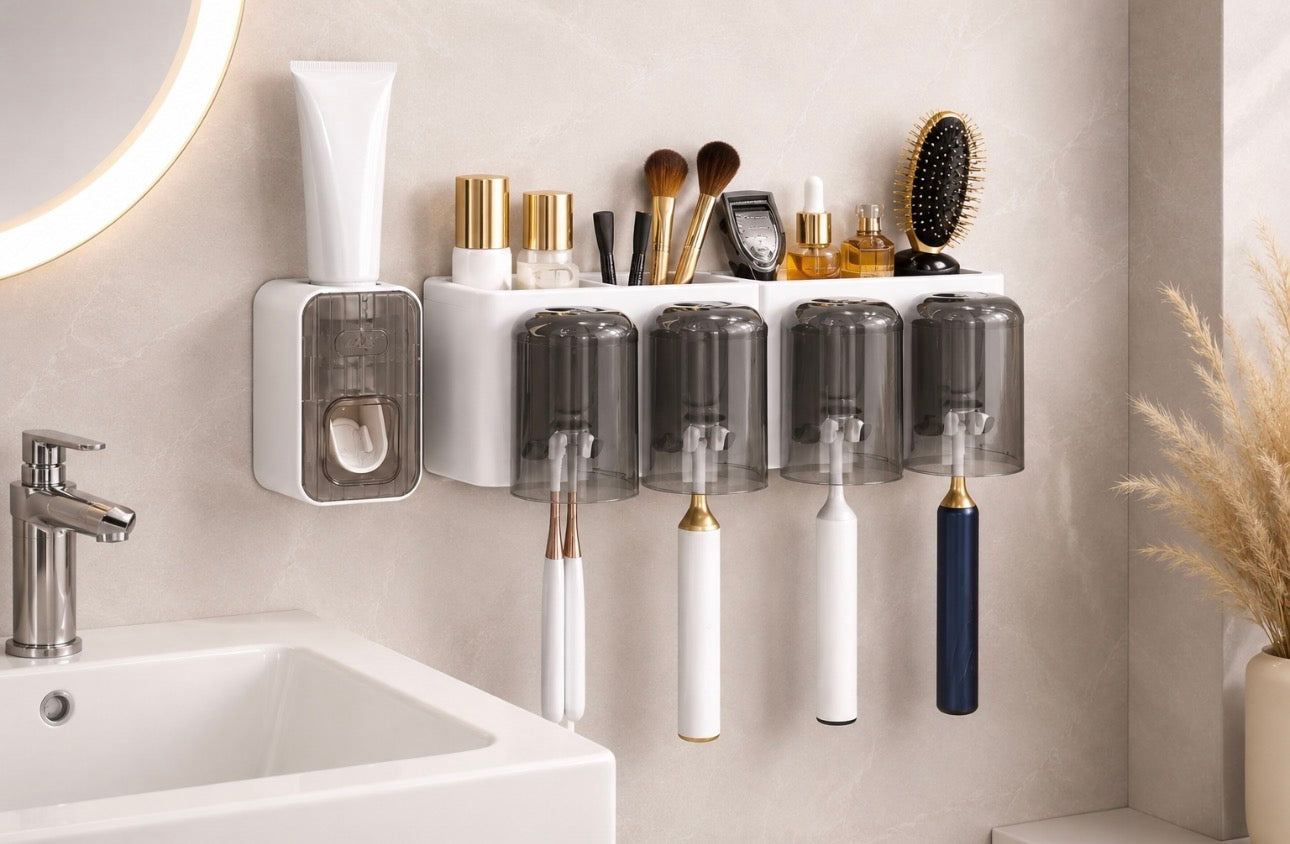 Toothbrush holder /Toothpaste dispenser with 4 cups