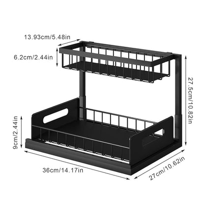 2 tier metallic sliding pull out cabinet organizer rack