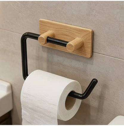 Wood Grain No-Drill Toilet Paper Holder
