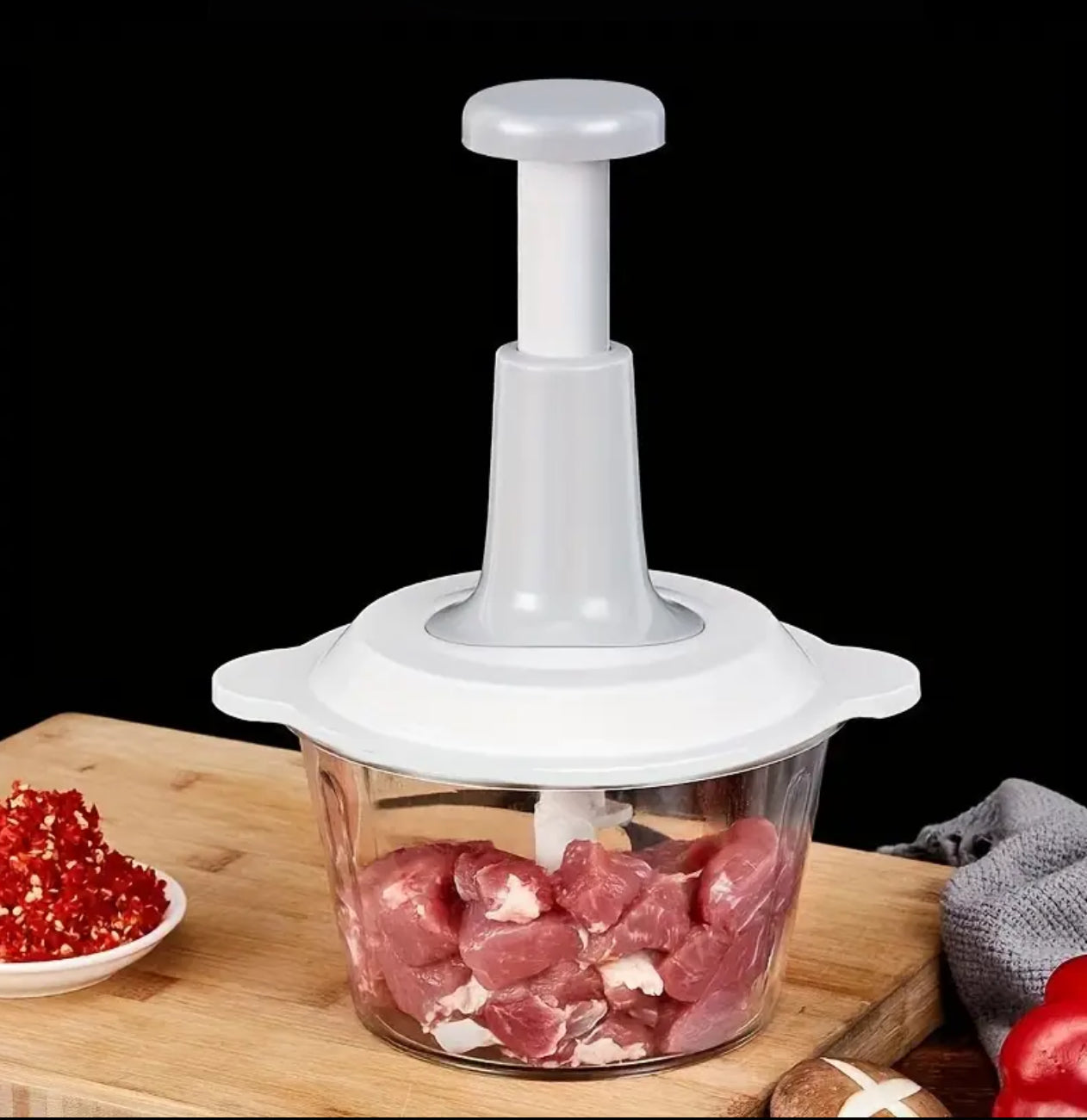 1.5L Manual Food Chopper, Speedy Chopper with 3 Curved Stainless Steel Blades