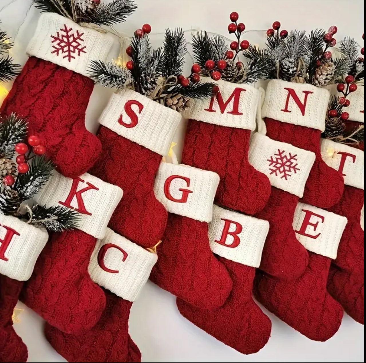 knit monogram Christmas socks