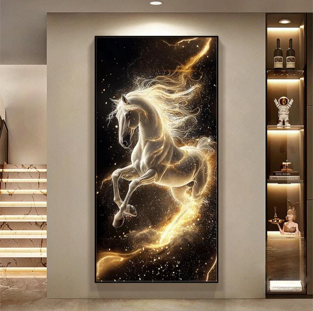 Modern Crystal LED Gold Horse Canvas Wall Art