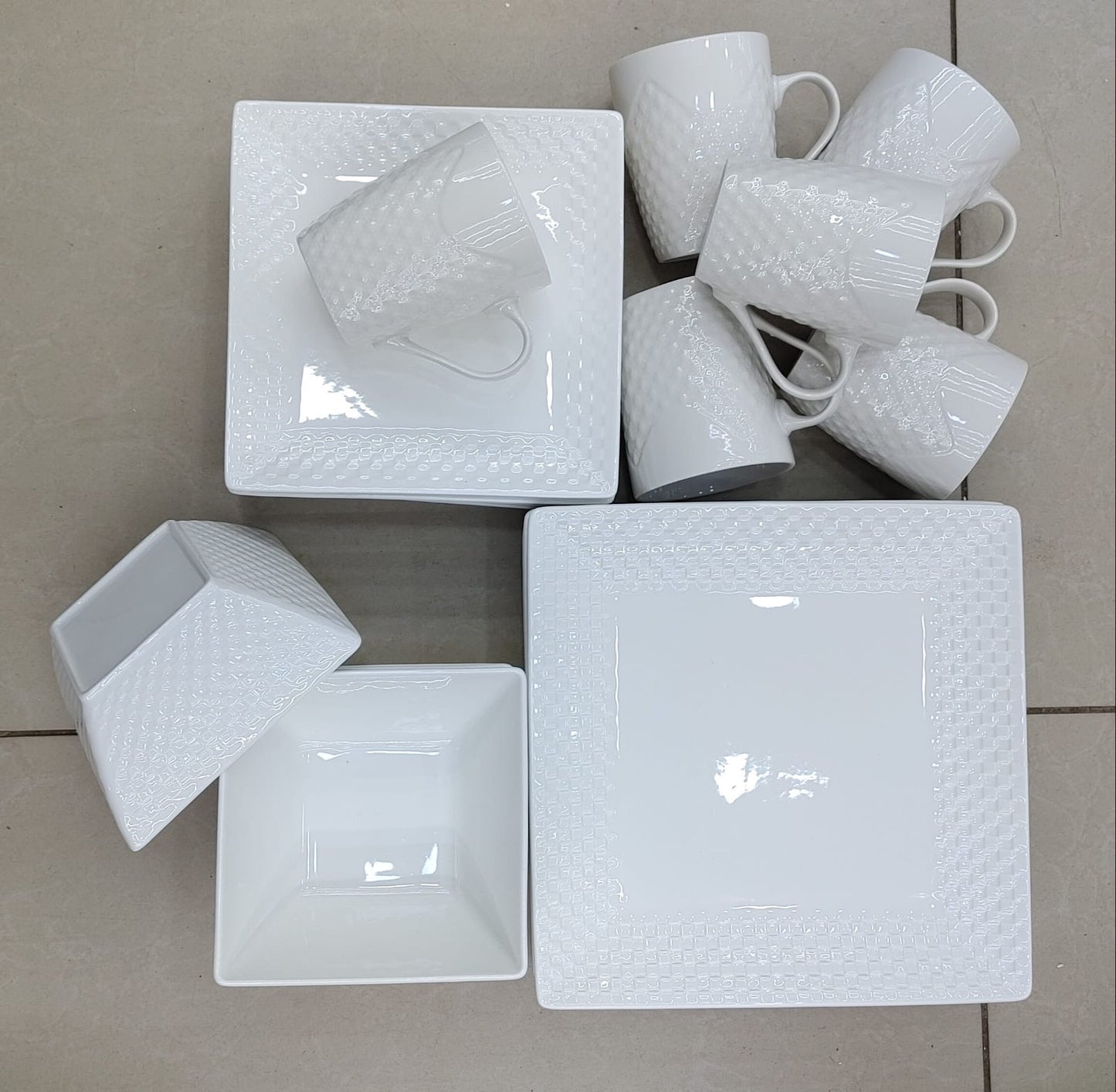 24pcs white square dinner set