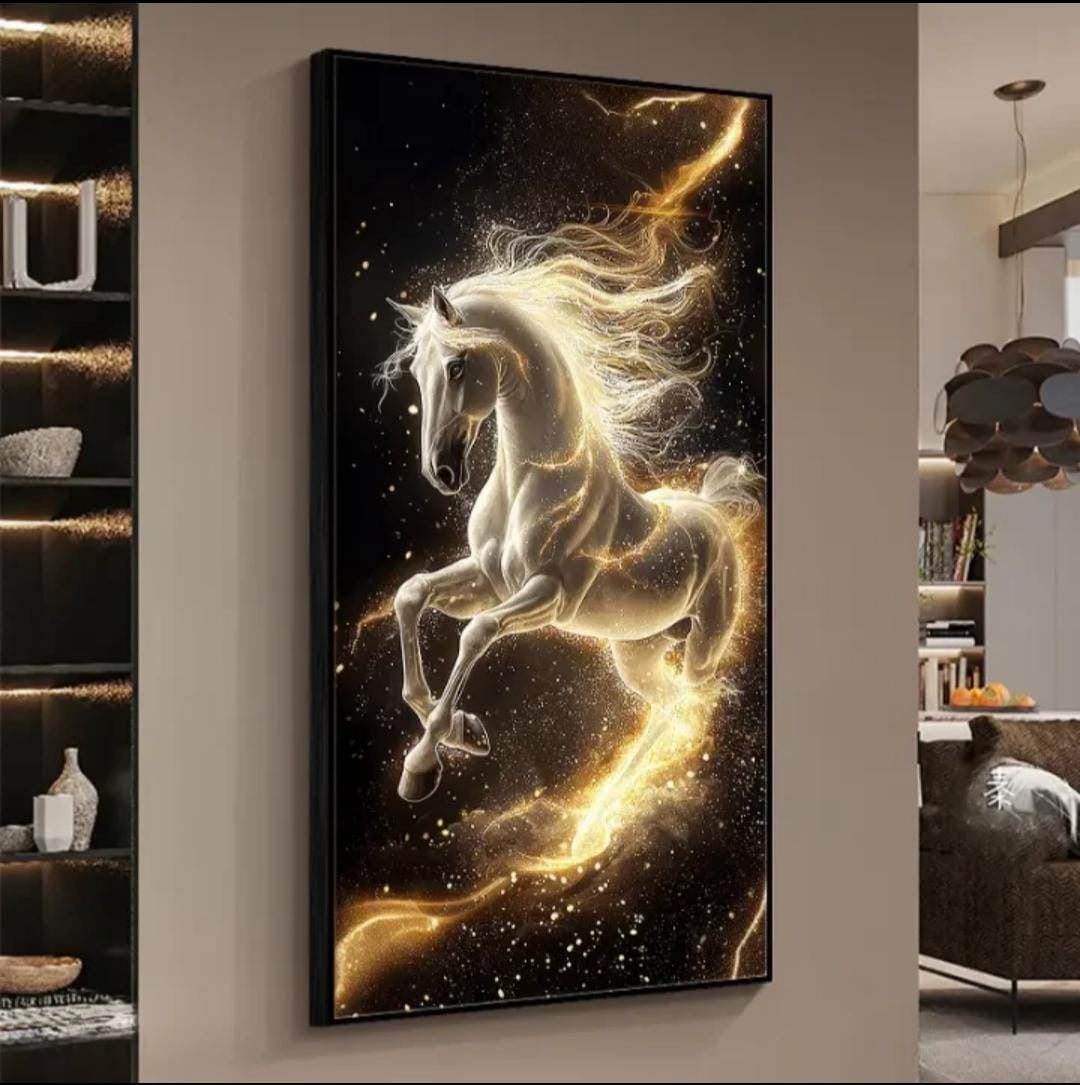 Modern Crystal LED Gold Horse Canvas Wall Art