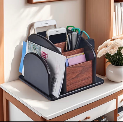 Wooden Rotating Desktop Organizer and Remote Control Caddy
