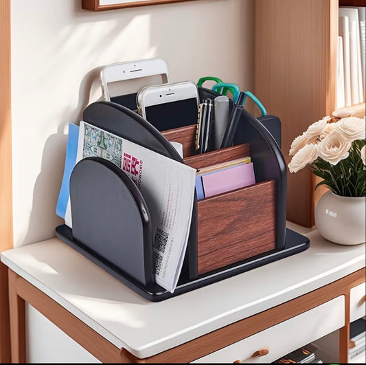 Wooden Rotating Desktop Organizer and Remote Control Caddy