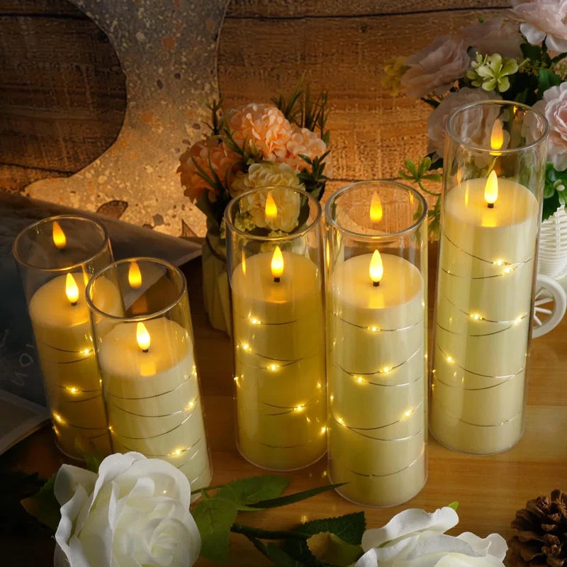 5 pcs Acrylic flameless LED candles with string light