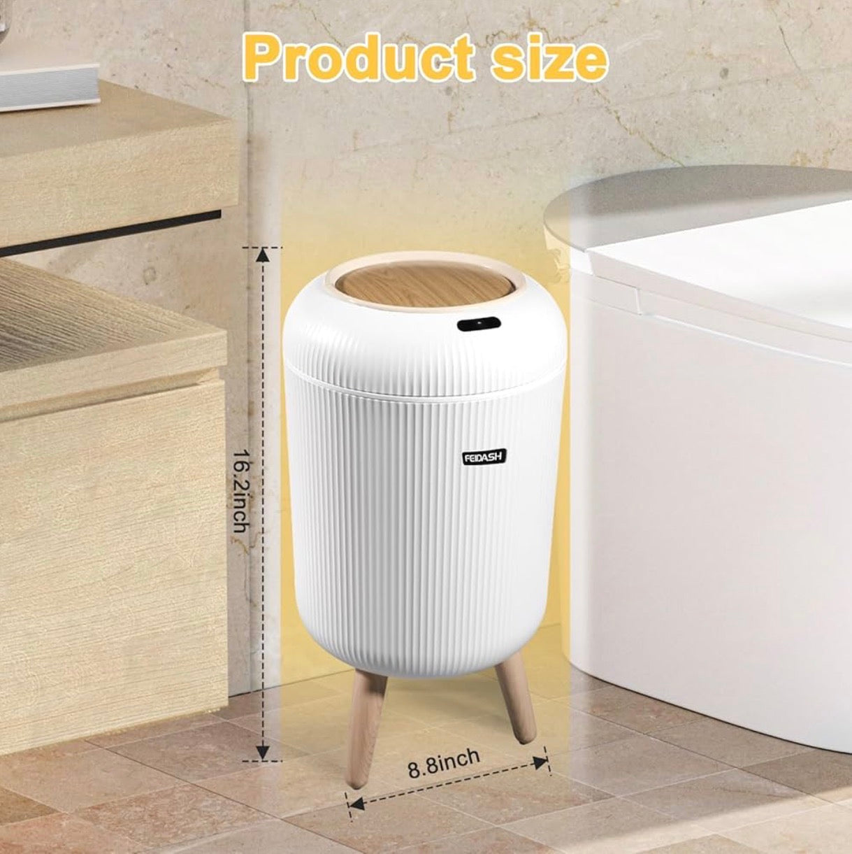 Round Intelligent Sensing Home Open Top Pressing Type 8L Large Capacity Storage Bucket with Legs