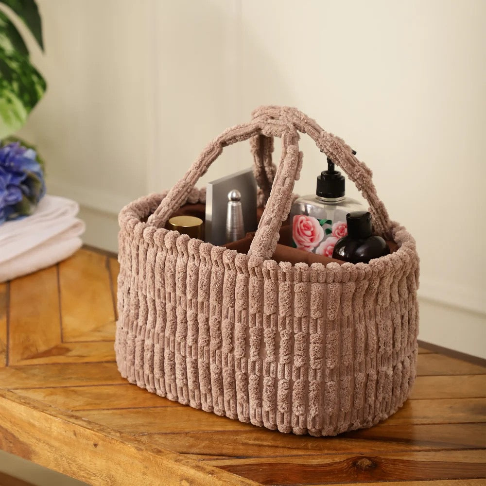 Crafted in plush suede, oval woolen partitioned organiser