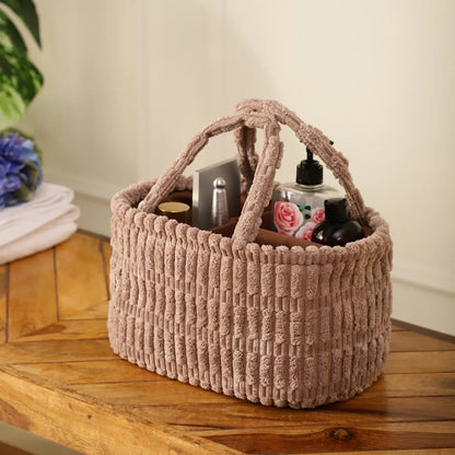 Crafted in plush suede, oval woolen partitioned organiser