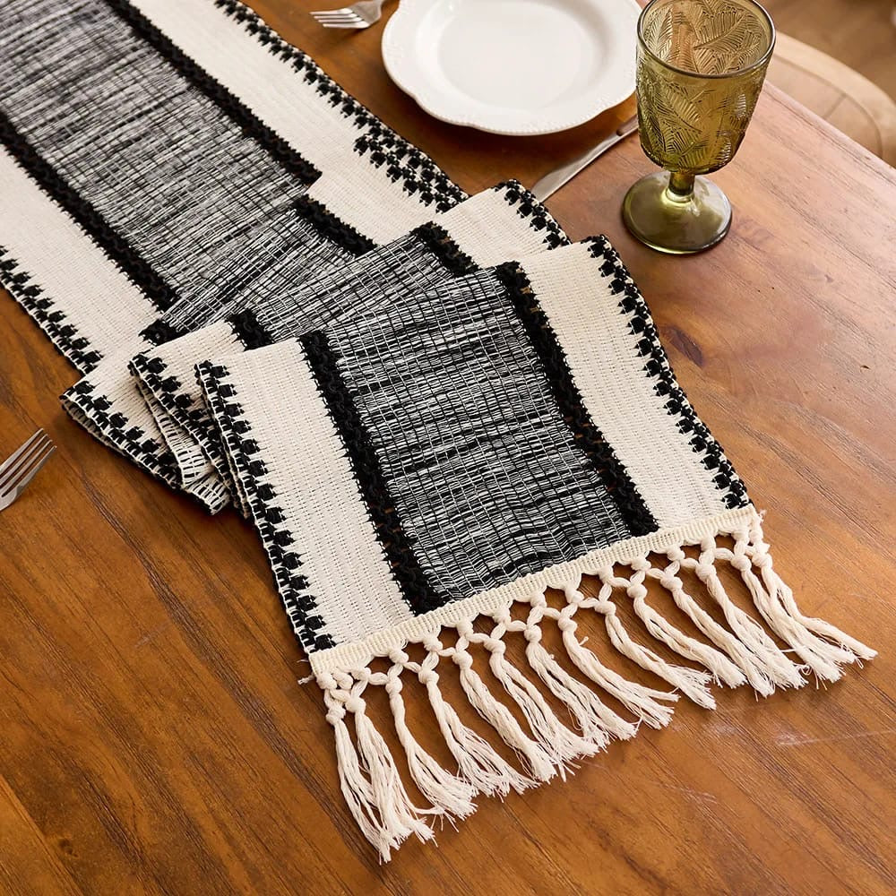 Bohemian style table runner with tassles