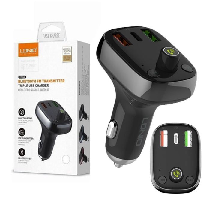 QUALITY CAR BLUETOOTH FM TRANSMITTER WITH TRIPPLE USB CAR CHARGER