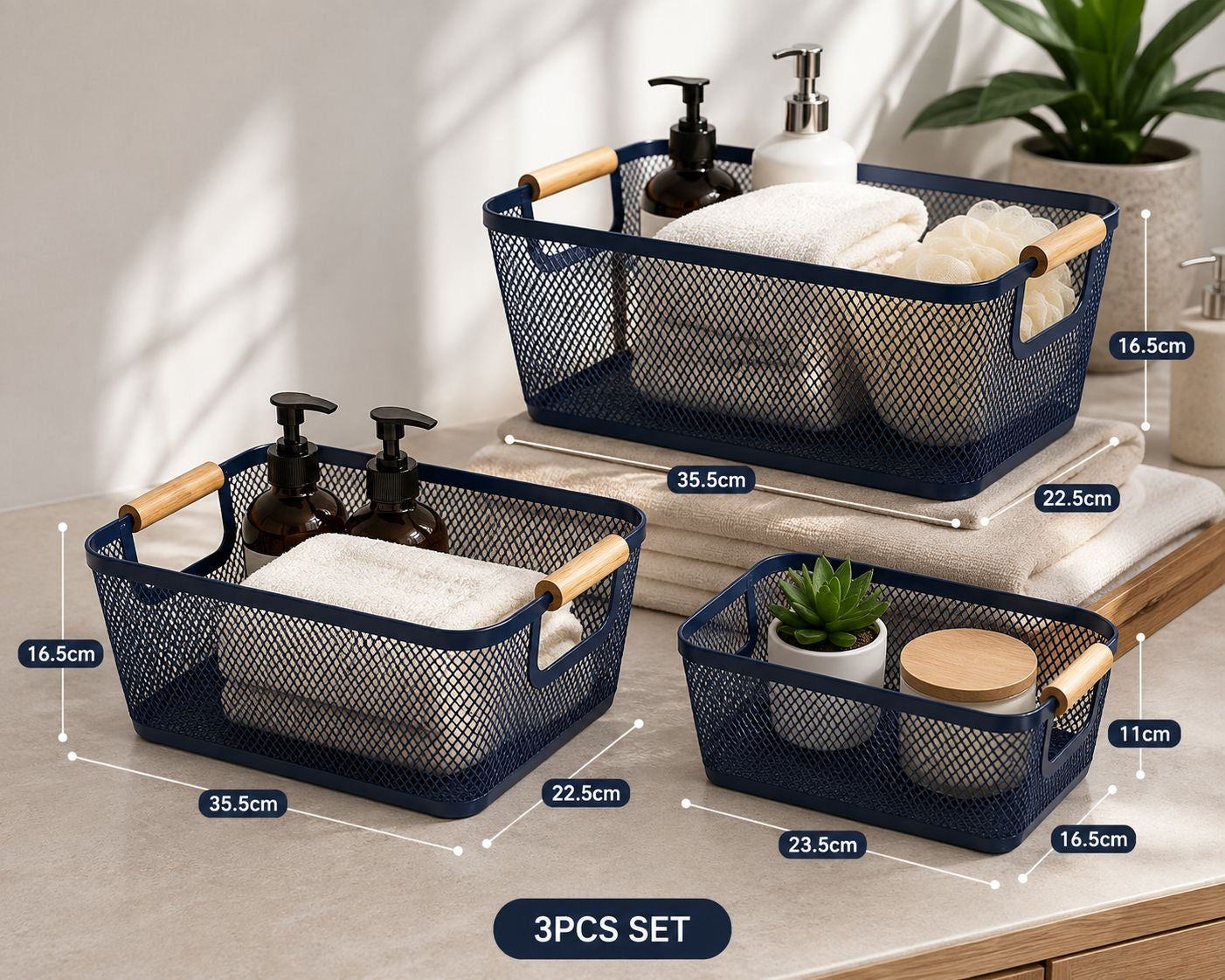 3PCS MESH STORAGE BASKET SET