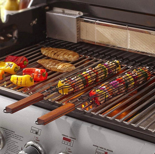 1 pc Barbecue wooden handle durable high-quality reusable strong stainless rack