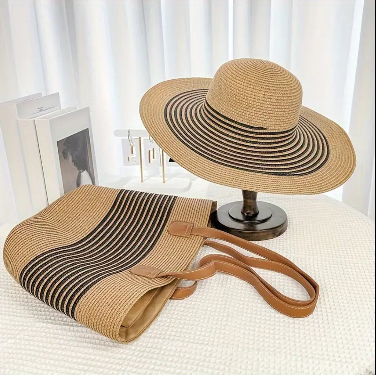 Summer Straw Woven Beach Bag and Hat