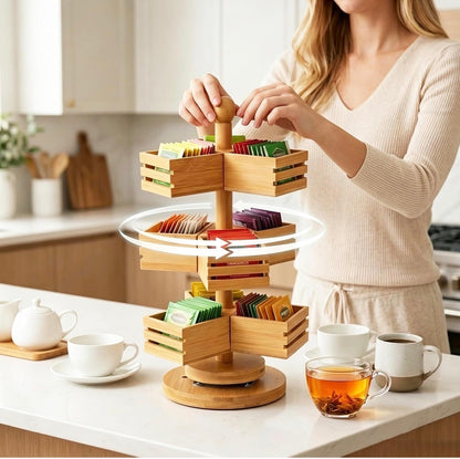3 Tier Rotating Bamboo Tea Bag Organizer
