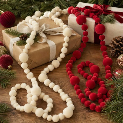 Red/white Felt Ball Christmas Pendant Christmas Flocking Ball Garland